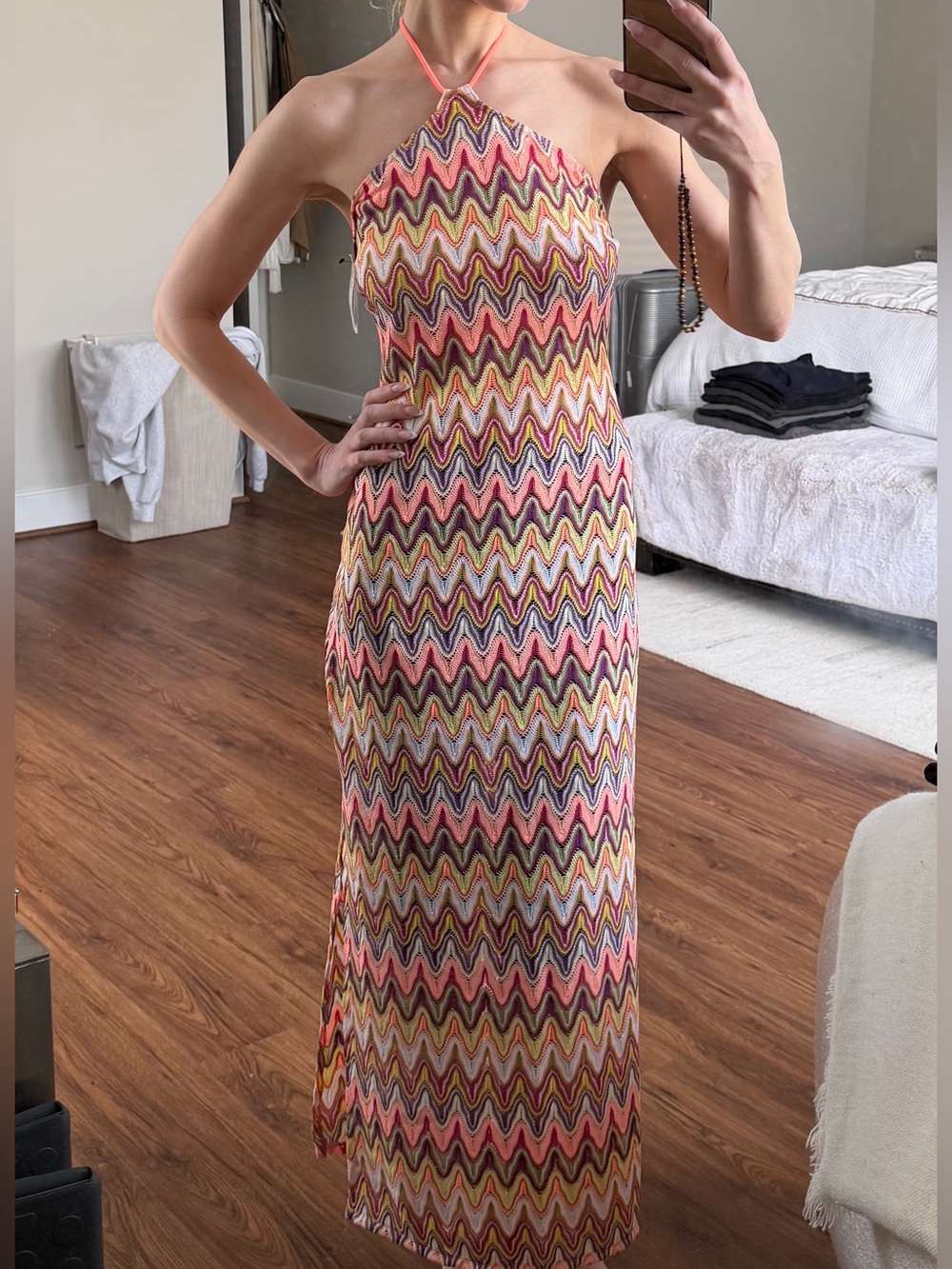 NWT Zigzag Long Halter Dress